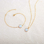 FANCIME Created White Opal Round14K Real Yellow Gold Necklace Full