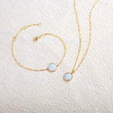 FANCIME Created White Opal Round14K Real Yellow Gold Necklace Full