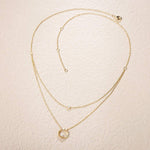 FANCIME Diamond and Circle Layered 14K Yellow Gold Necklace Full