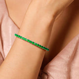 "Royal Fortune" Green Emerald Tennis Sterling Silver Bracelet