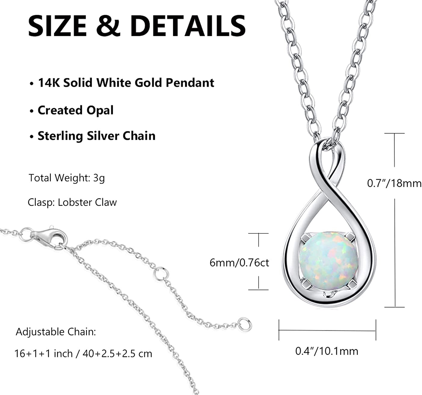 FANCIME "Birthstone" October Gemstone Sterling Silver Necklace Size