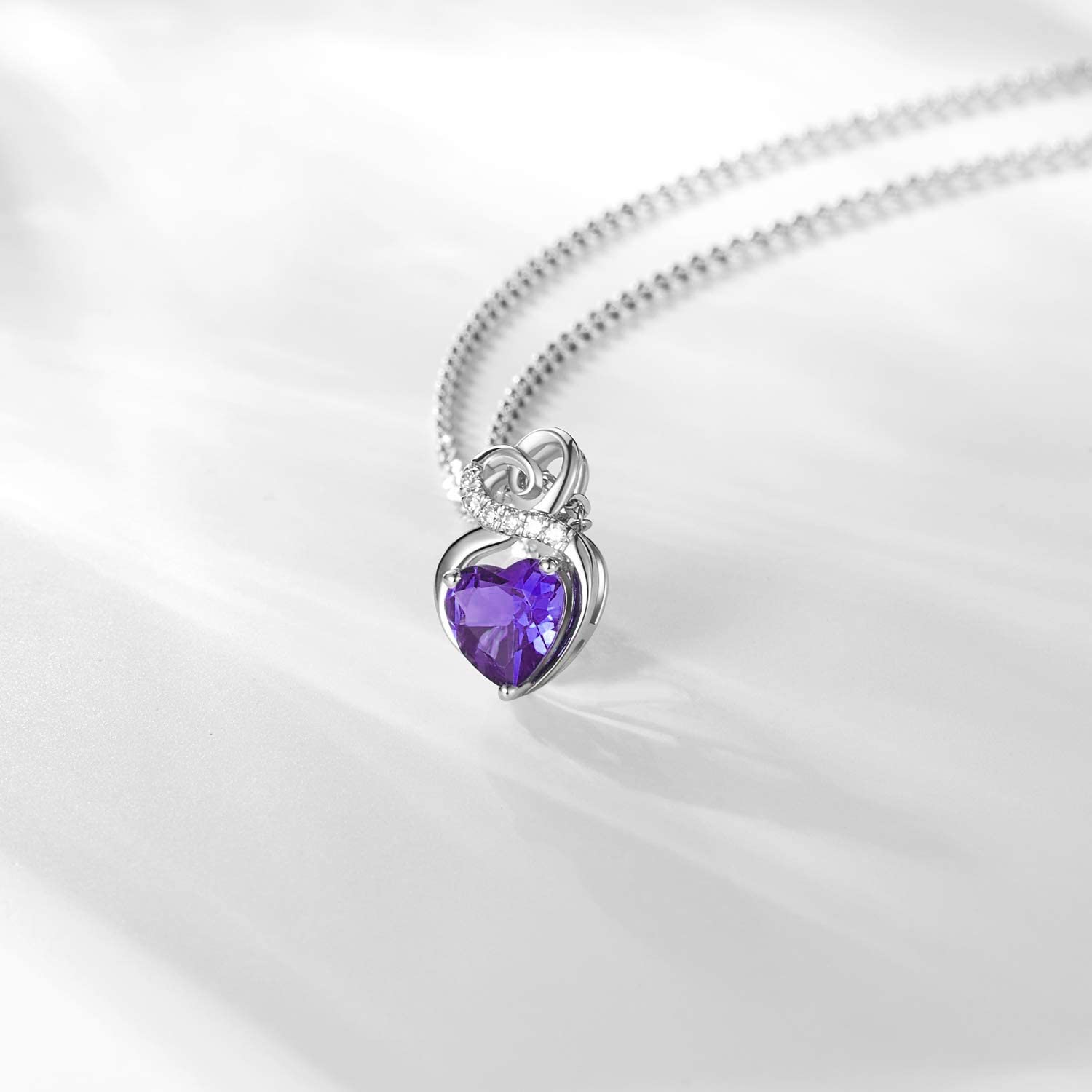 FANCIME "Infinity Heart" Amethyst February Gemstone Sterling Silver Necklace Detail