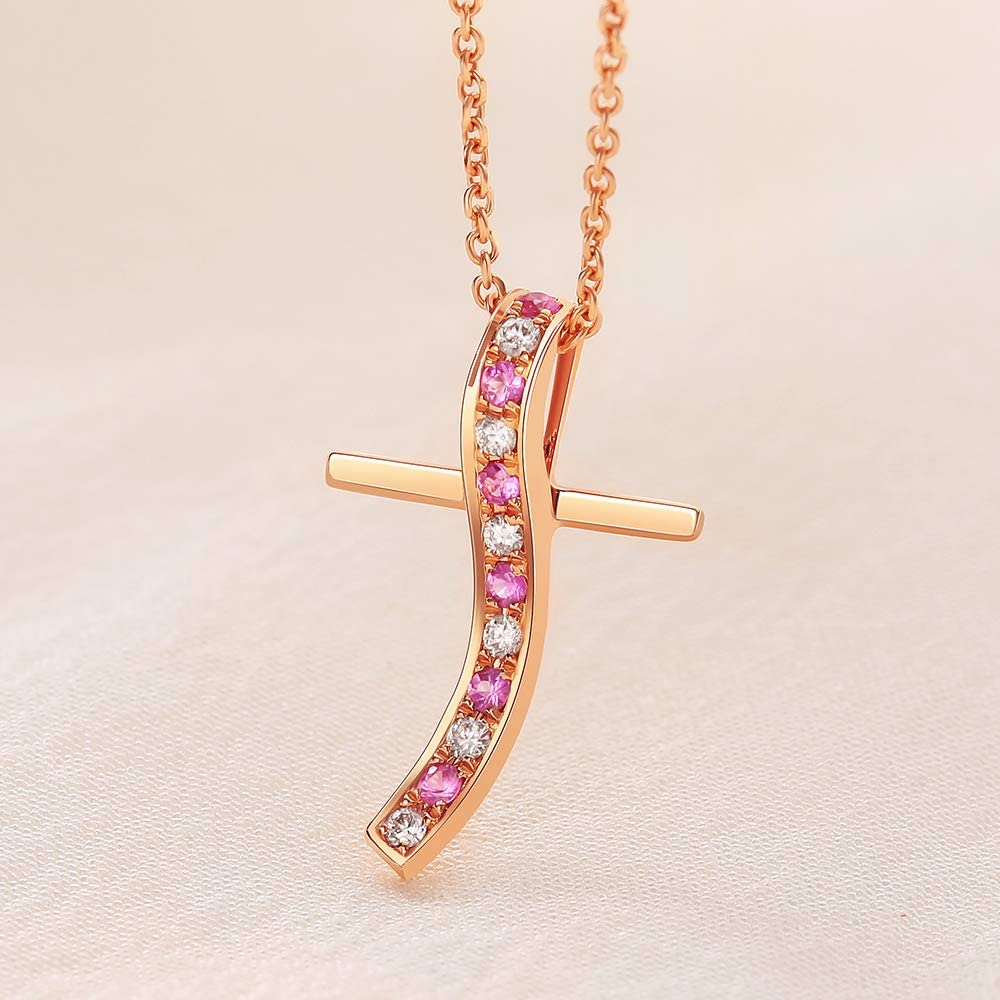 Channel set stone cross necklace pendant in rose gold