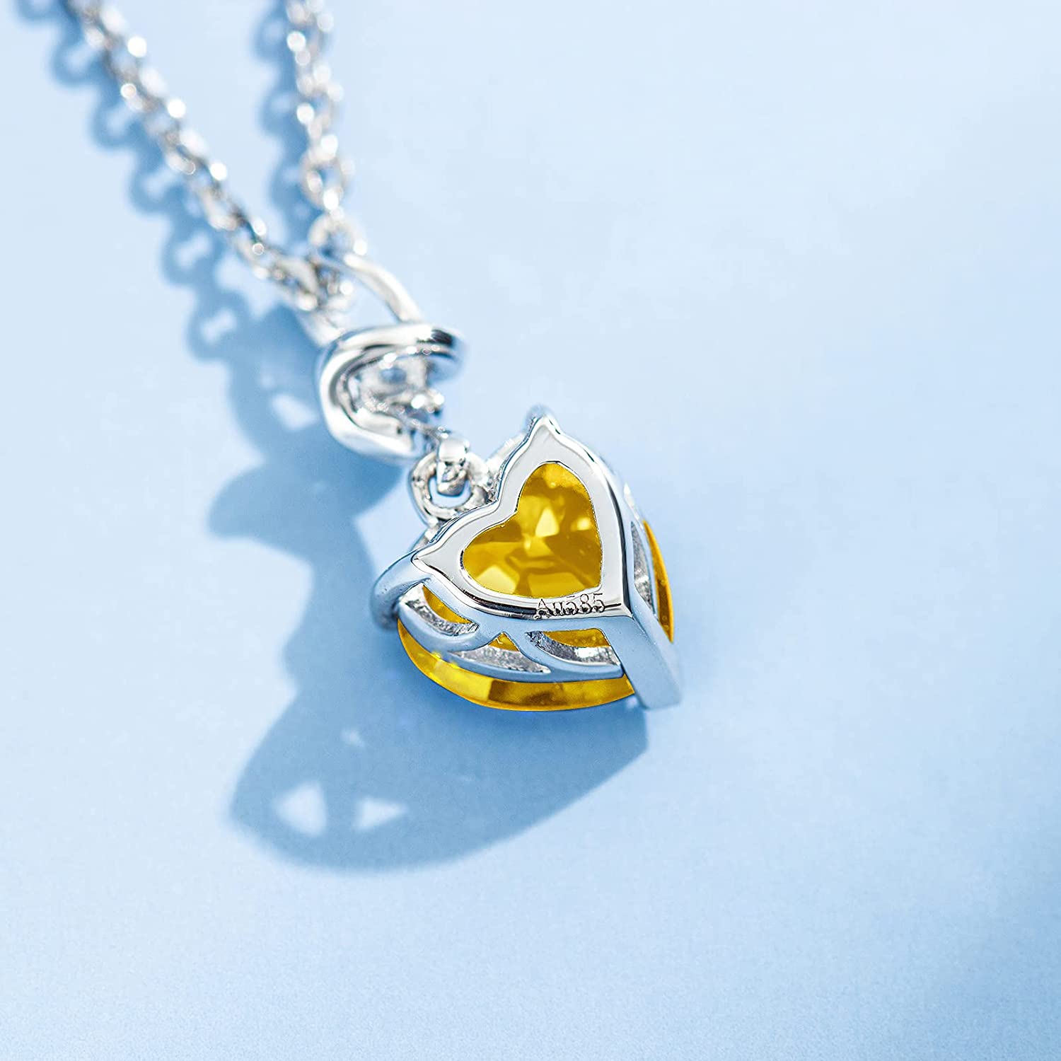 FANCIME Citrine November Gemstone Heart Sterling Silver Necklace Back