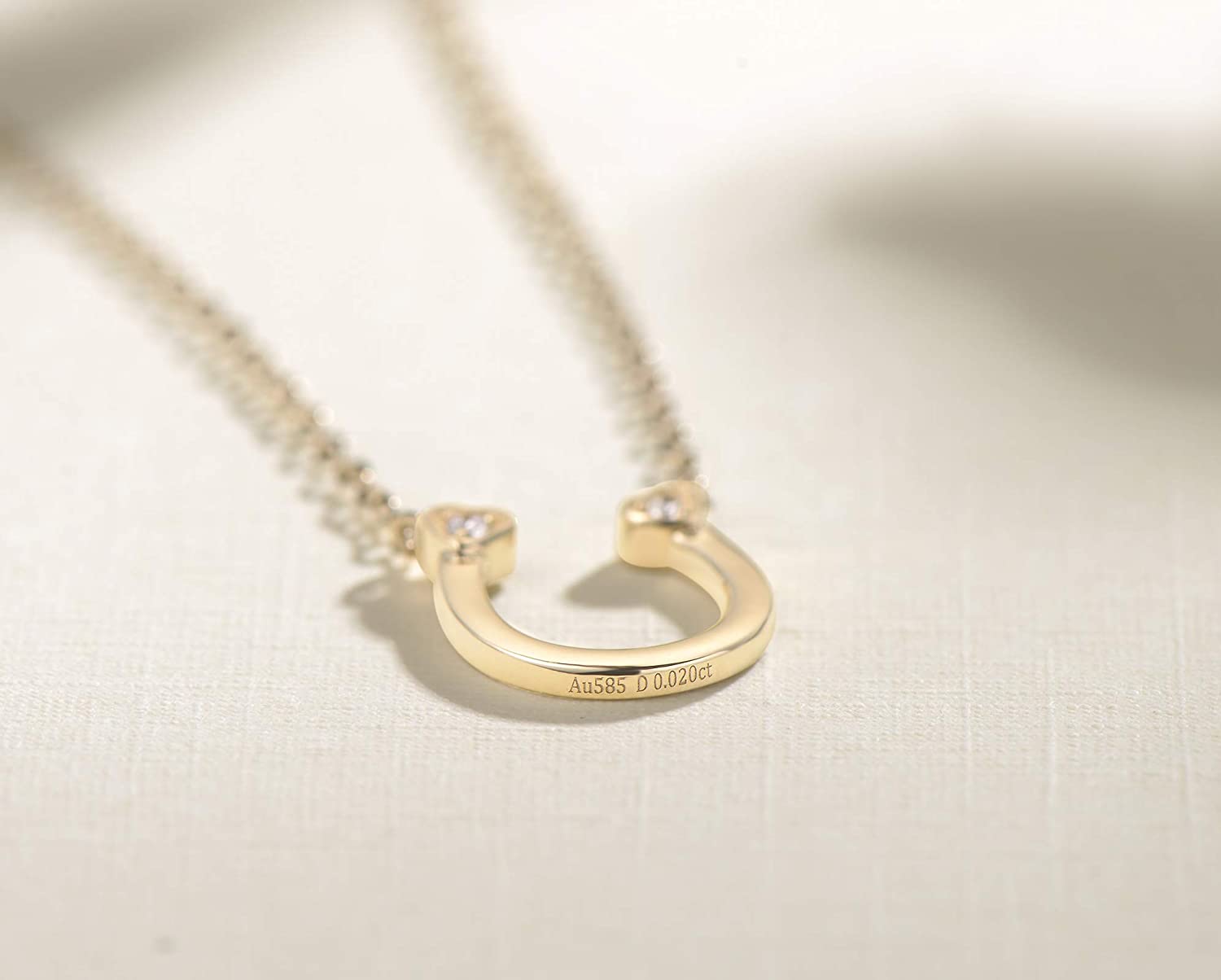 Diamond Horseshoe Heart Necklace in 14K Yellow Gold 