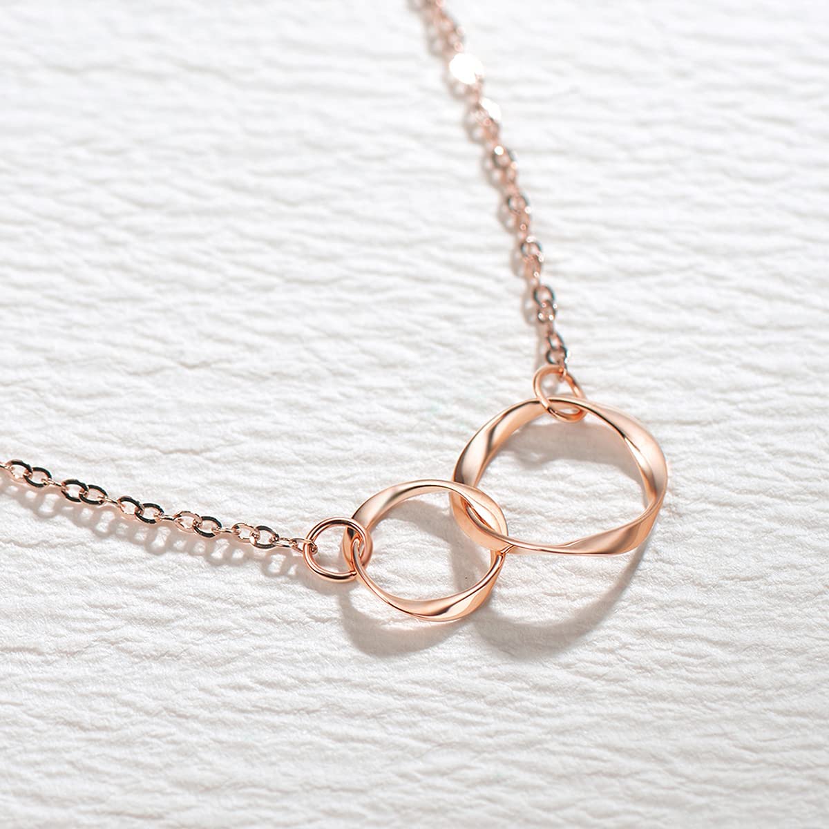 FANCIME Double Circles 14K Solid Gold Necklace Rose Main