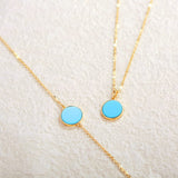 FANCIME Created Blue Turquoise Round 14K Real Yellow Gold Necklace Detail