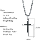 FANCIME Mens Black Highlight Cross 925 Silver Necklace Size