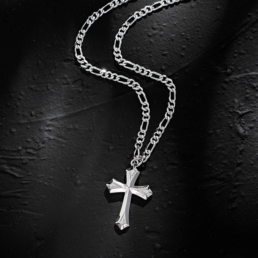 FANCIME Edgy Gothic Cross Sterling Silver Necklace Full