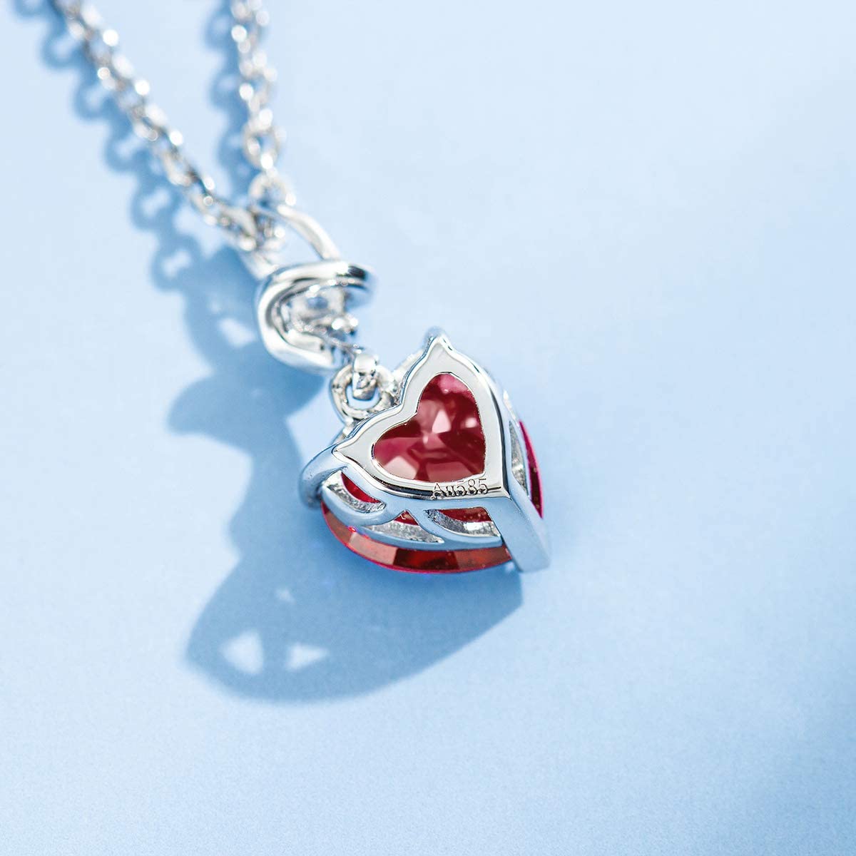 FANCIME Ruby July Gemstone Heart Sterling Silver Necklace Back