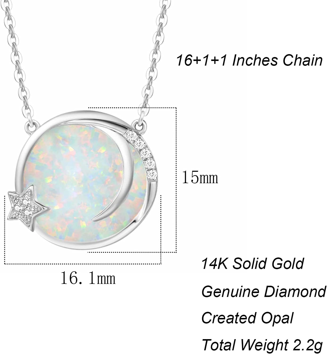 Fanci "Dreamy Wish" Opal Moon Star Disc 14K Gold Necklace Size