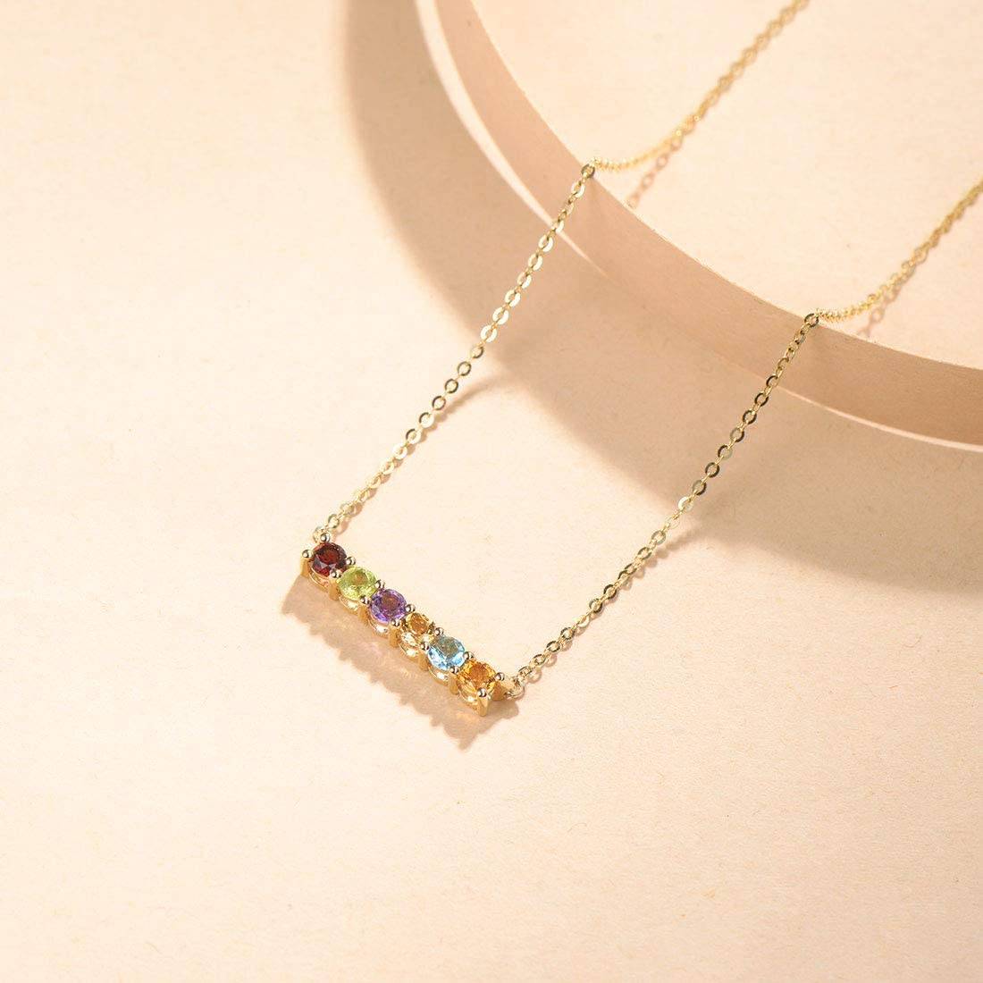 FANCIME "Star Bar" Multicolored Gemstone Bar 14K Yellow Gold Necklace Detail