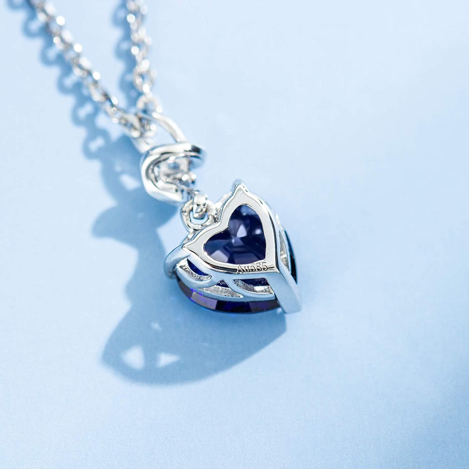 FANCIME Sapphire September Gemstone Heart Sterling Silver Necklace Back