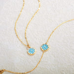 FANCIME Created Blue Turquoise Round 14K Real Yellow Gold Necklace Back