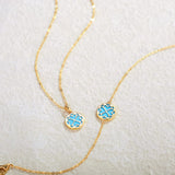 FANCIME Created Blue Turquoise Round 14K Real Yellow Gold Necklace Back