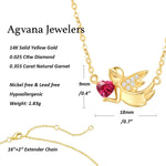 FANCIME Natural Garnet Dainty Angel Wings Heart 14K Yellow Gold Necklace Angel Size