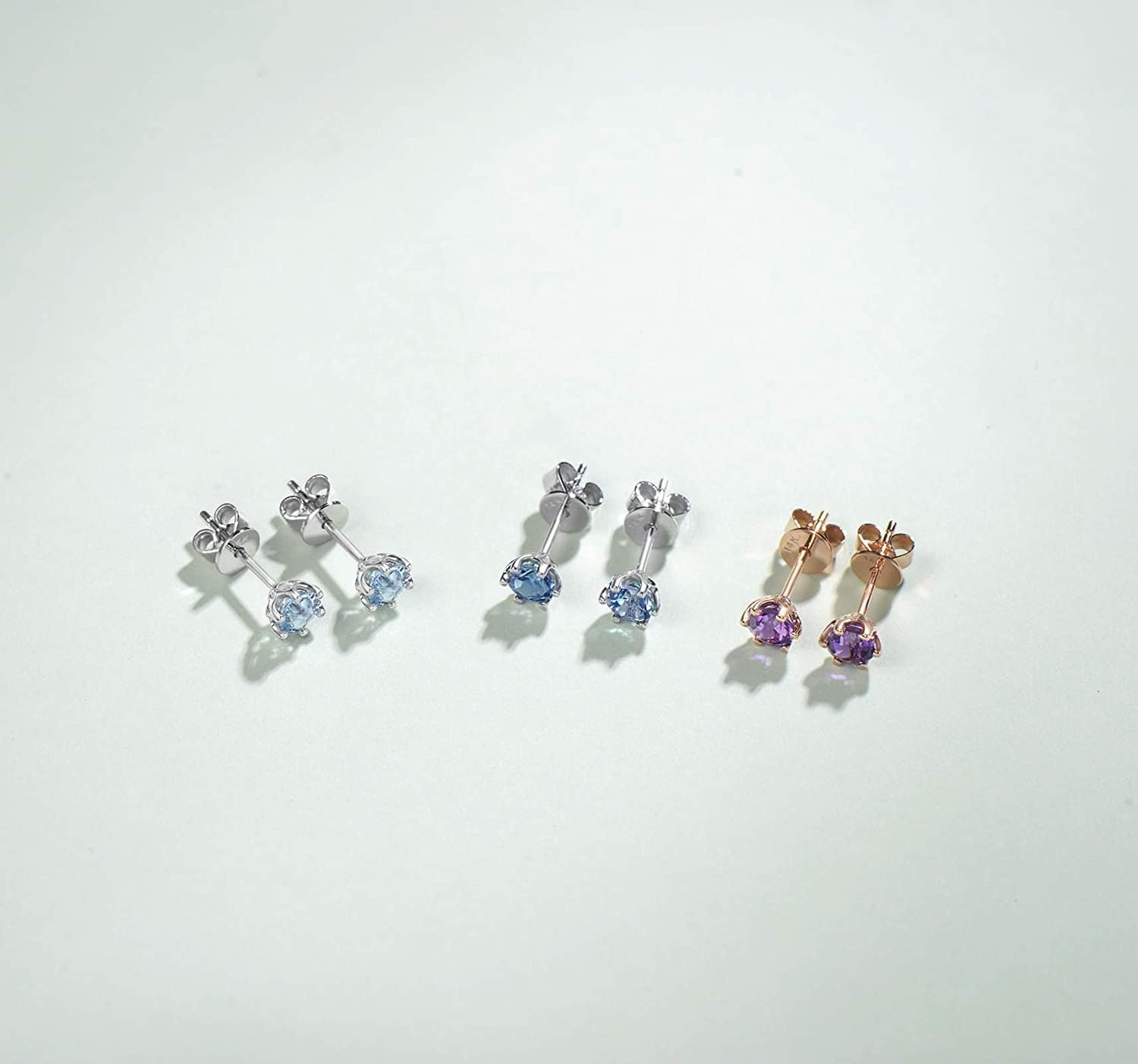 Natural Aquamarine Studs in 14k White Gold (5mm)