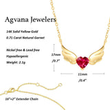 FANCIME Natural Garnet Dainty Angel Wings Heart 14K Yellow Gold Necklace Wing Size