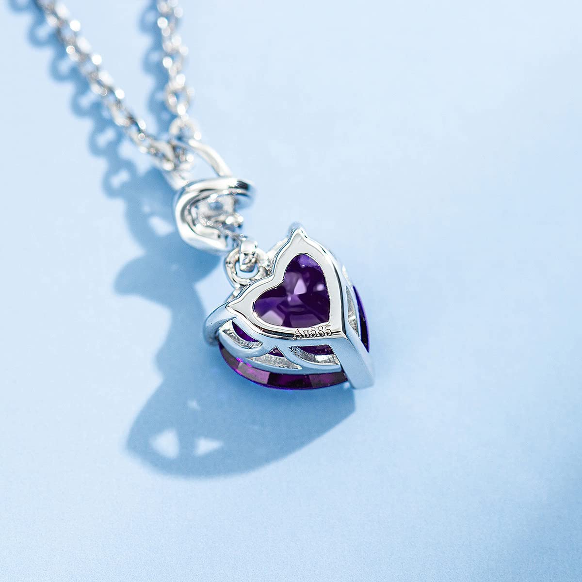FANCIME Amethyst February Gemstone Heart Sterling Silver Necklace Back