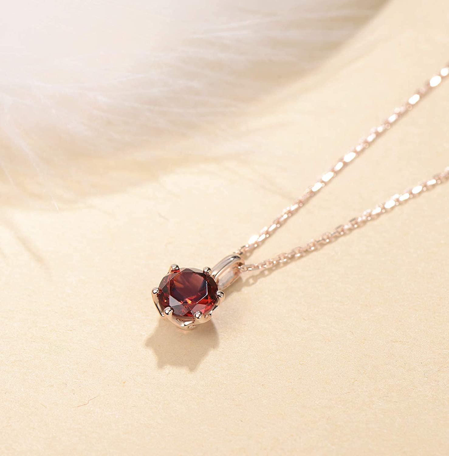FANCIME Dark Red Garnet 14K Solid Rose Gold Necklace Detail