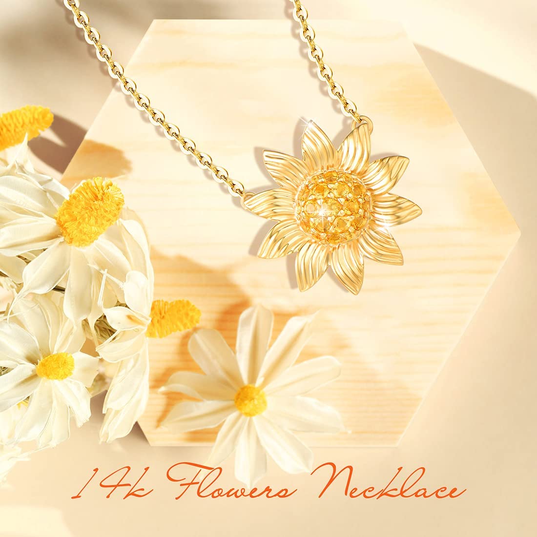 FANCIME Sunflower 14K Yellow Gold Necklace Detail2