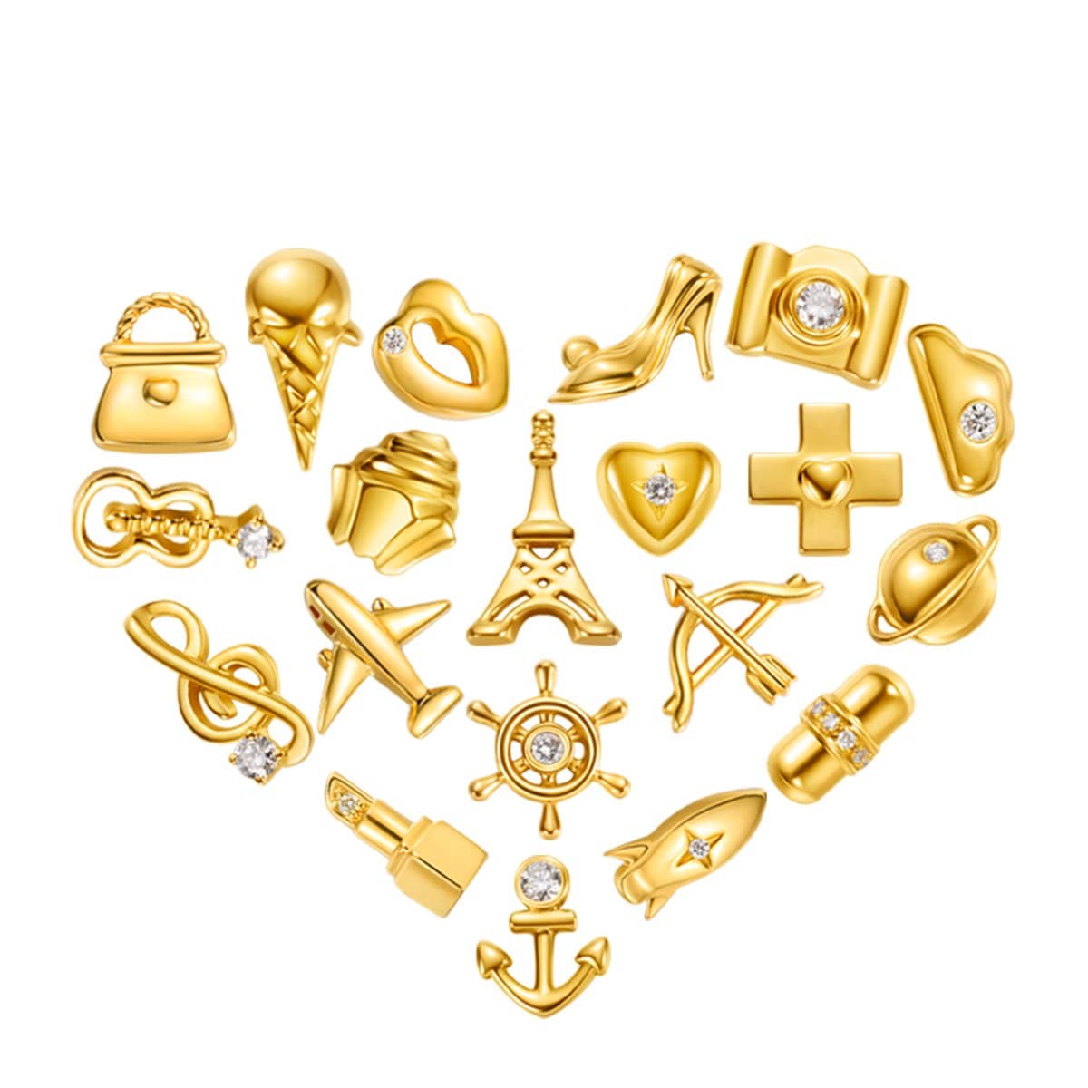 FANCIME Cute Diamond Keynote 18K Yellow Gold Stud Earrings Set
