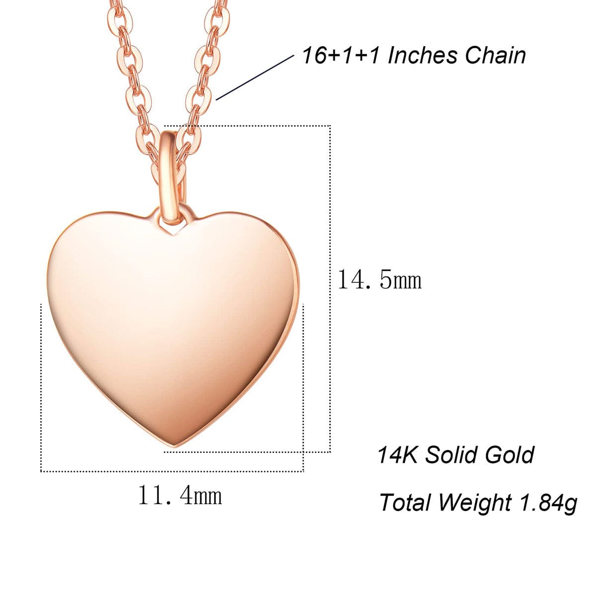 Dainty heart pendant size and length