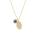 yellow gold hamsa protection pendant with blue evil eye