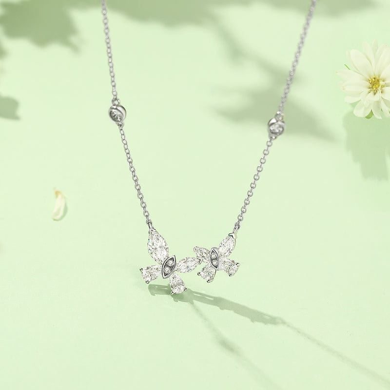 FANCIME "Butterfly Love" Sterling Silver Cut CZ Stones Butterfly Necklace White Main