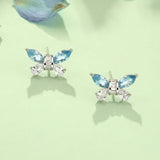 "Crystal" Sterling Silver Butterfly Post Earrings with White CZ Stones