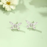 "Crystal" Sterling Silver Butterfly Post Earrings with White CZ Stones