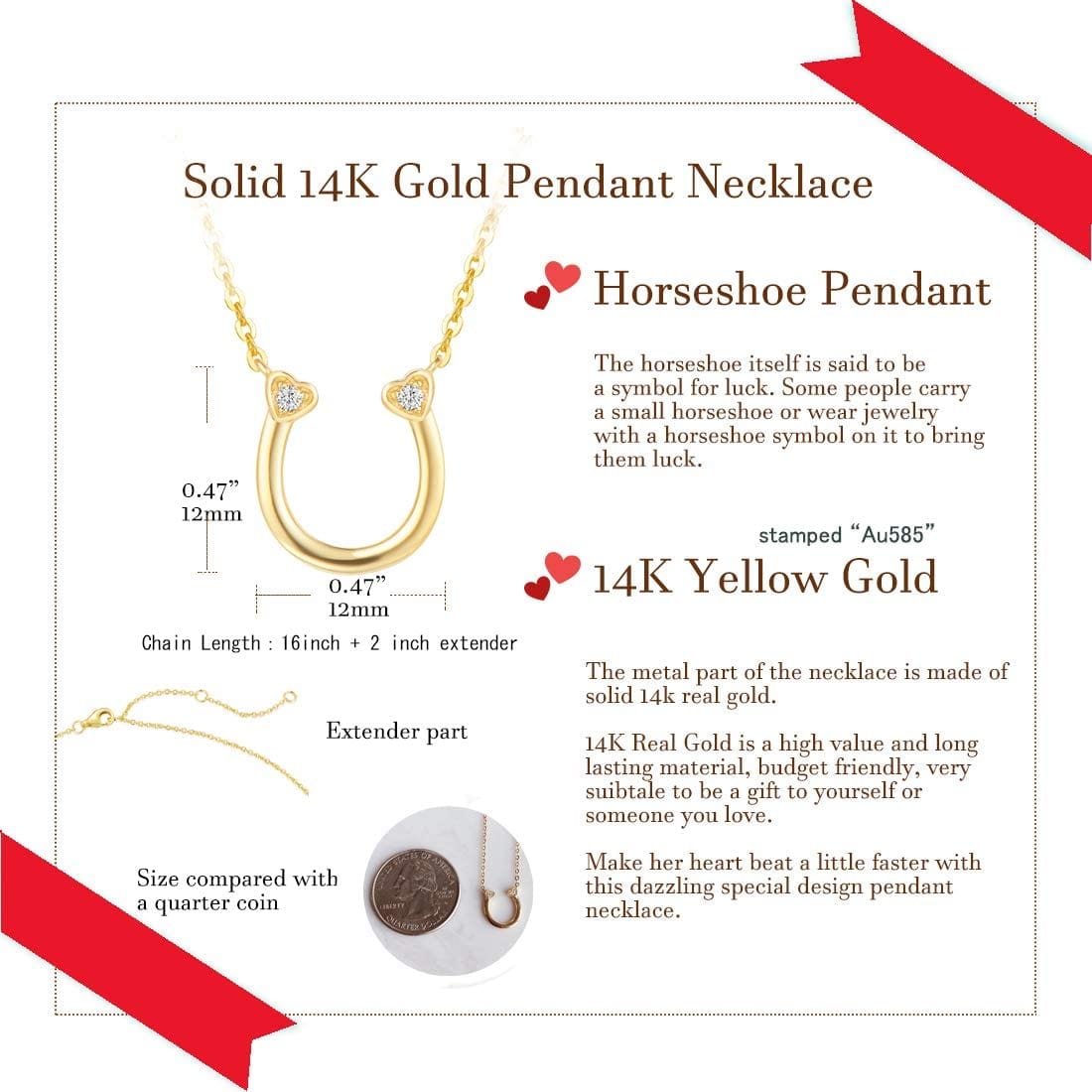 Diamond Horseshoe Heart Necklace in 14K Yellow Gold 