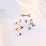 Color gemstone round birthstone earring studs in 14k gold