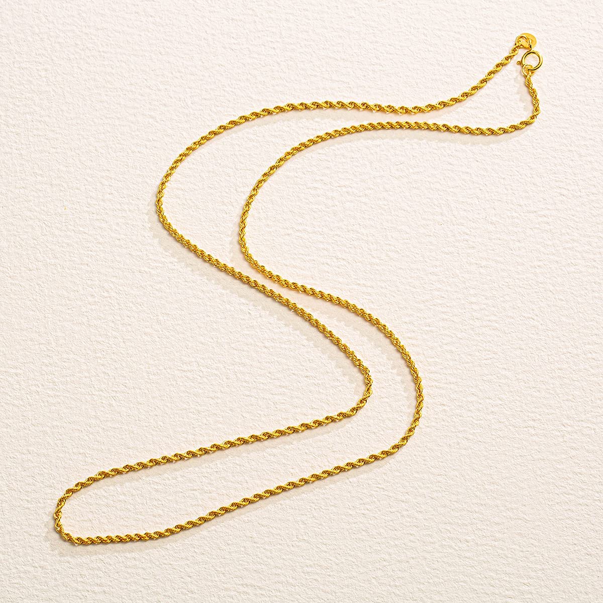 Minimalist Shinny Rope Wheat Layering Chain in 18k Yellow Gold (1.2mm)