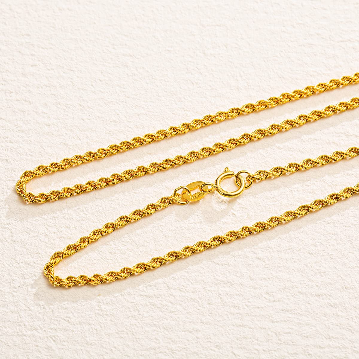 Women's 18k Real Yellow Gold Rope Chain Necklace (1.5mm)
