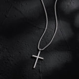 FANCIME Mens Box Chain Beveled Cross 925 Silver Necklace Show