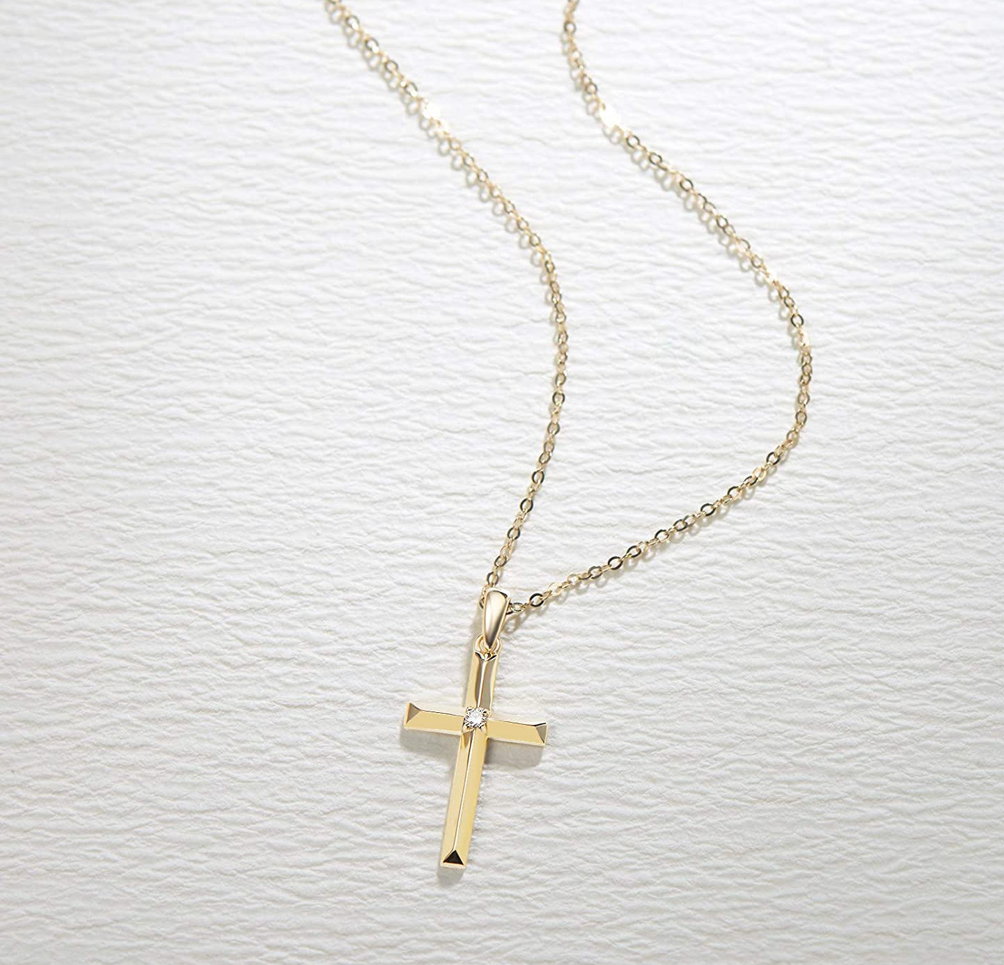 FANCIME "Faith In Heart" 14K Yellow Gold Diamond Cross Necklace Full2