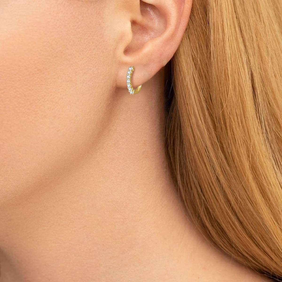 FANCIME Diamond Hinged 14K Yellow Gold Hoop Earrings Model