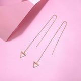 14K Yellow Gold Threader Earrings with Triangle Shape 0.066 CTTW White Diamonds Dainty Long Drop Earrings