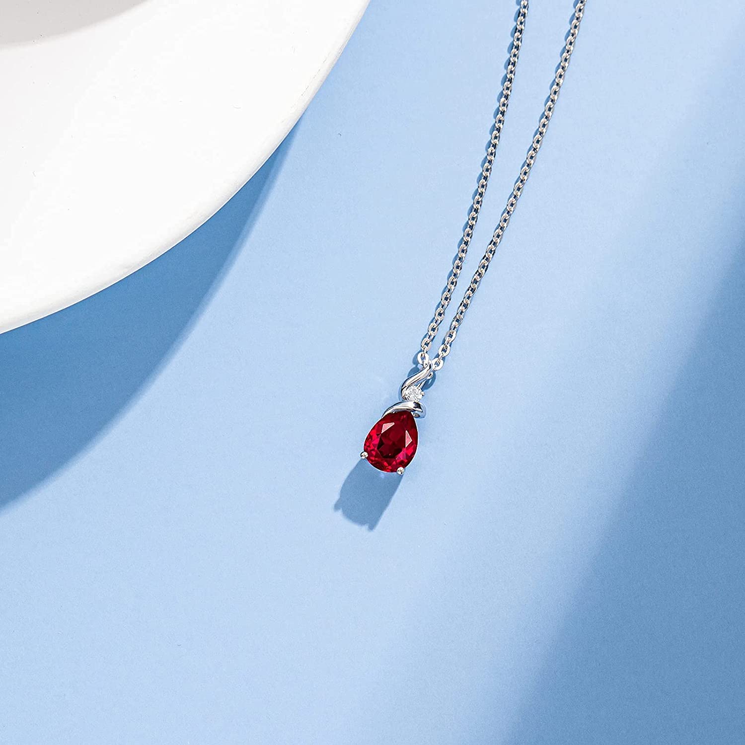 FANCIME "Ribbon" Ruby July Gemstone Sterling Silver Necklace Detail