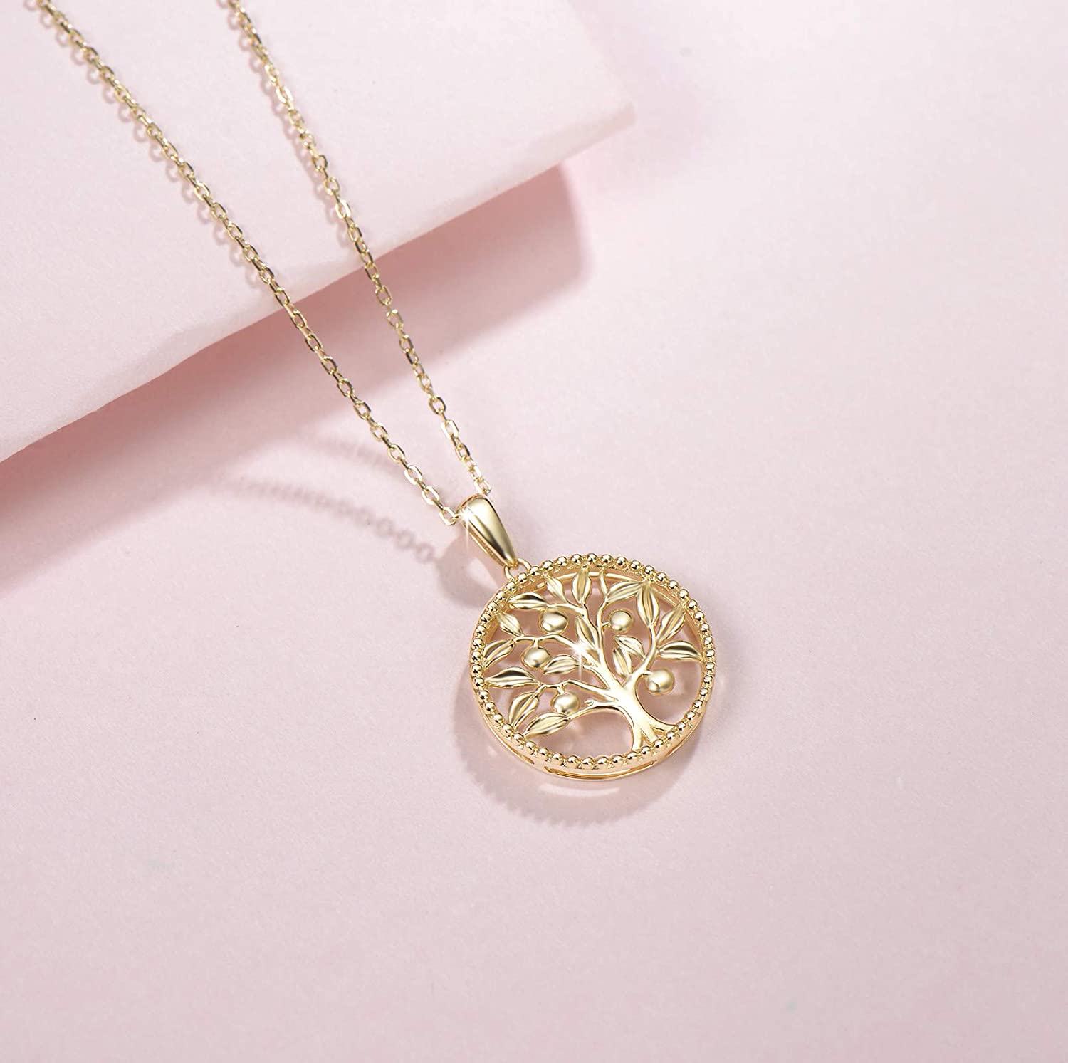 FANCIME Tree of Life 14K Solid Yellow Gold Necklace Detail