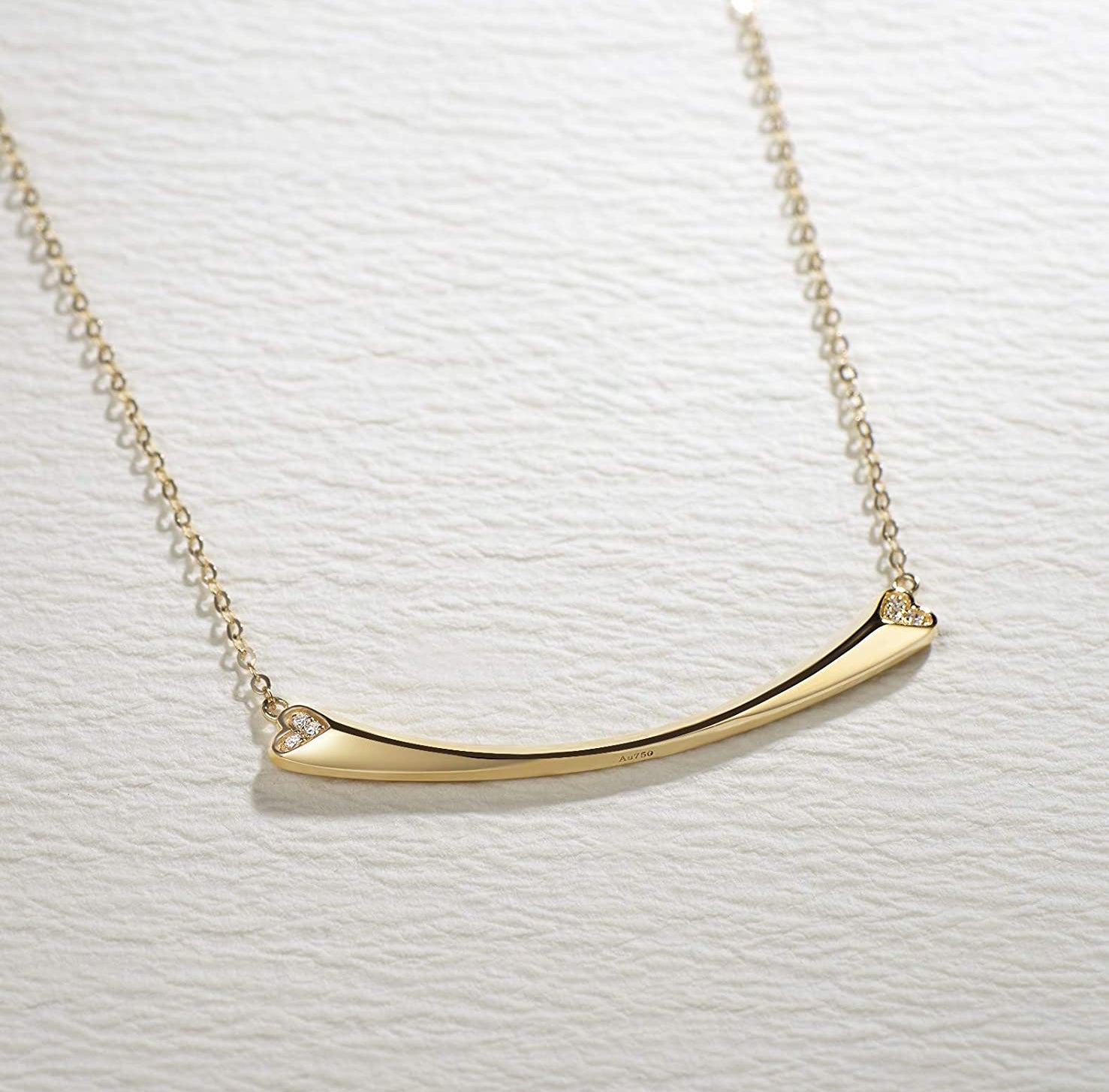 FANCIME "Hearty Smile" Bar 18K Real Solid Gold Necklace Detail