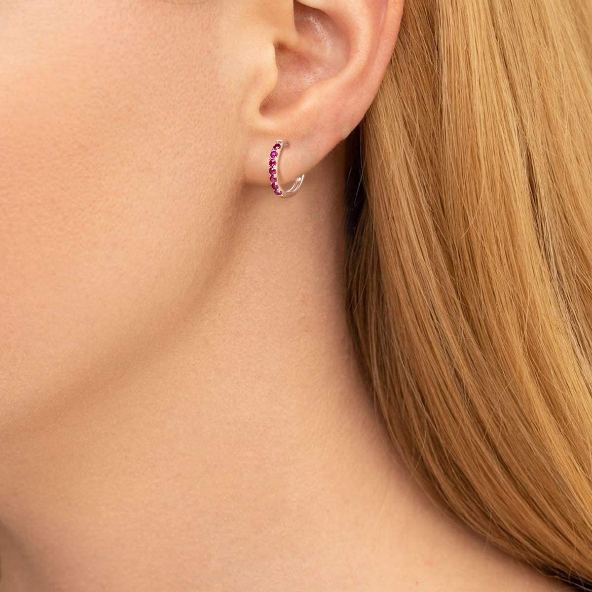 FANCIME Genuine Ruby 14k Rose Gold Hoop Earrings Model