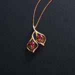 FANCIME "Never Be Apart" High Leaf Red Ruby 18K Solid Rose Gold Necklace Detail2