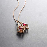 FANCIME "Never Be Apart" High Leaf Red Ruby 18K Solid Rose Gold Necklace Detail3