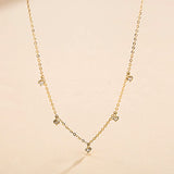 Fanci “5 Stone” Minimalist Chain 14K Solid Gold Necklace Main