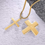 FANCIME Plated Mens Beveled Cross 14K Yellow Gold Necklace Back