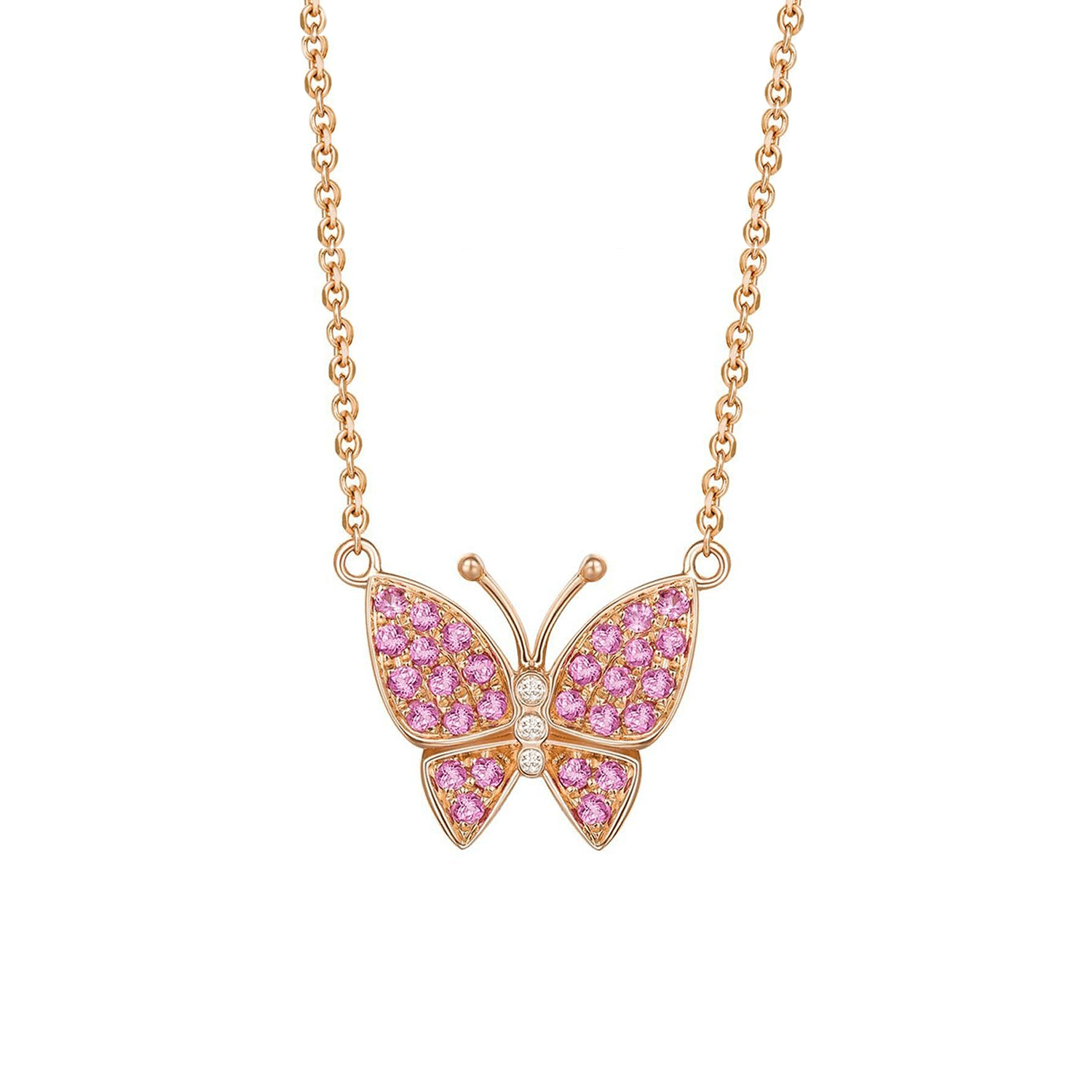 FANCIME "Fairy Titania" Pave Butterfly 14K Rose Gold Necklace
