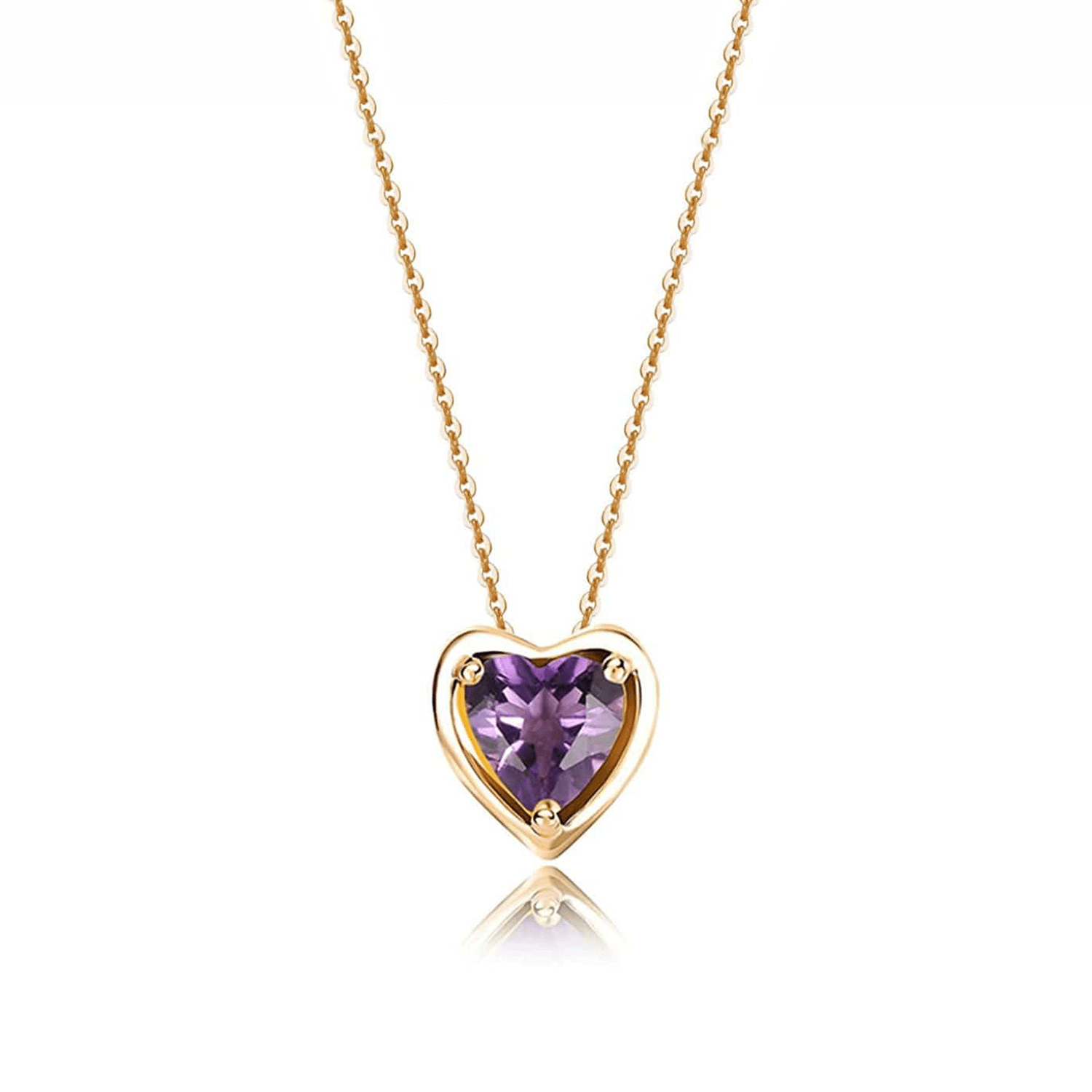 FANCIME Delicate Amethyst Heart February Birthstone 14K Gold Necklace Main