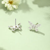"Crystal" Sterling Silver Butterfly Post Earrings with White CZ Stones